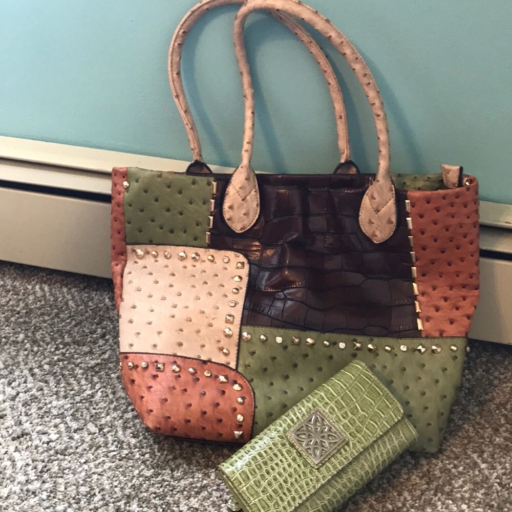 Brown and green stone purse